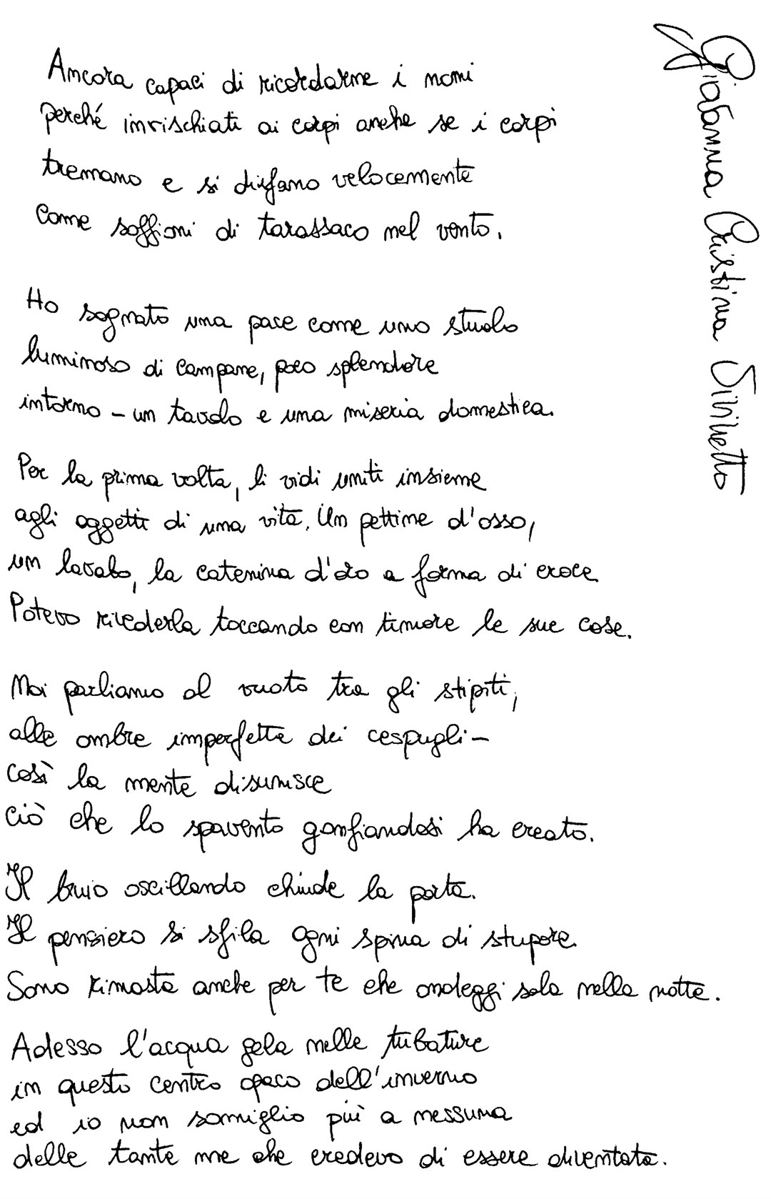 Inedito scritto a mano di Giovanna Cristina Vivinetto